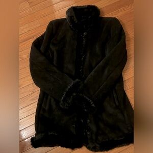 Dana Buchman Vintage Genuine Fur Trim Black Coat Large